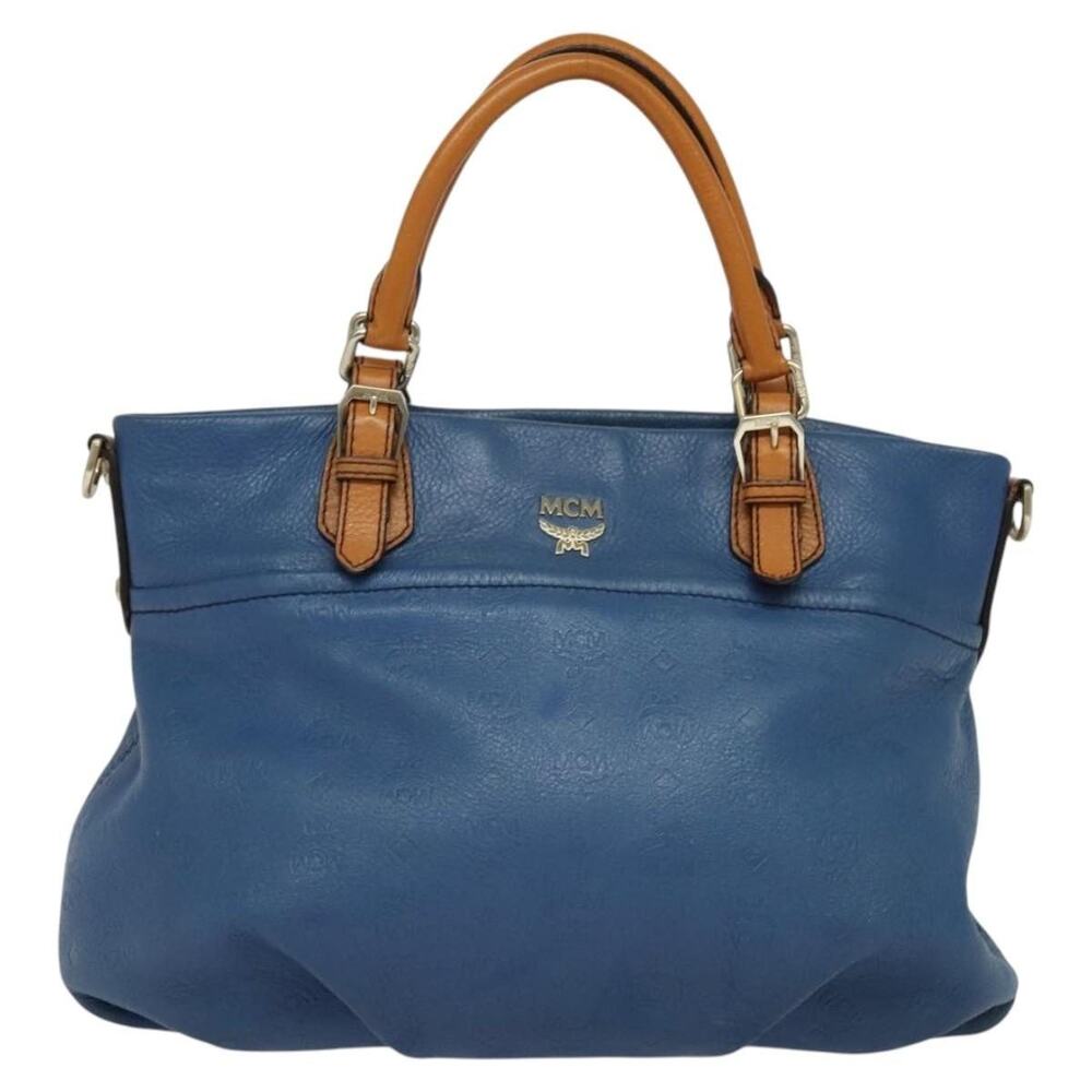 MCM Visetos Leather Logogram Handbag Blue